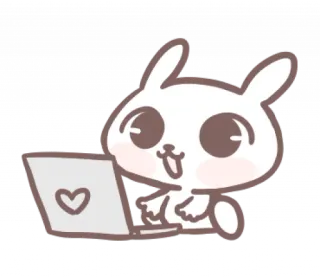 🎀 thỏ, máy tính xách tay, trái tim, dễ thương, động vật, hoạt hình, kawaii telegram sticker