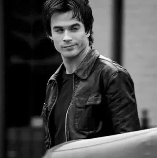 ▪️ Damon Salvatore The Vampire Diaries Ian Somerhalder, Wampir, Serial TV, Portret, Aktor, Czarno-białe telegram sticker