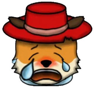 😢 crying, sad, fox, tears, red hat, emoji, emotion telegram sticker