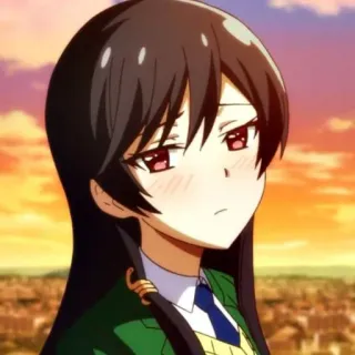 📗 Anime, Meisje, Schooluniform, Lang haar, Schattig, Brunette, Personage telegram sticker