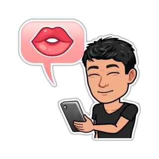 💋 bitmoji, cartoon, kiss, lips, phone, avatar telegram sticker