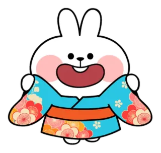 🐯 coniglio, kimono, carino, floreale, cartone animato telegram sticker