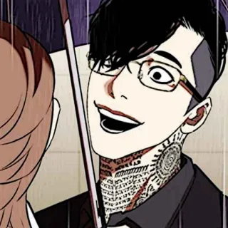 ⚖ мужчина, очки, татуировки, улыбка, персонаж telegram sticker