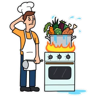 🥗 chef, cooking, kitchen, food, stove, vegetables, meal, failure telegram sticker