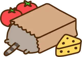 🧀 Pusheen Katze, Cartoon, Pusheen, Essen, Käse, süß, Tomate telegram sticker