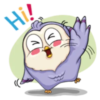 🙂 Hi! búho, saludo, dibujos animados, feliz, hola whatsapp sticker