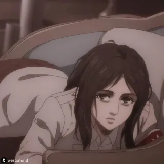 ❤️ Pieck Finger Attack on Titan アニメ, ピーク・フィンガー, 進撃の巨人, キャラクター, 休憩, 悲しい telegram sticker