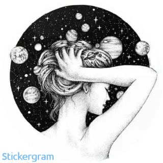 🪐 woman, planets, stars, universe, galaxy, space, art, illustration telegram sticker