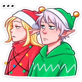 😐 kerst, elf, vakantie, koppel, cartoon, feestelijk, winter, elfenmutsen telegram sticker