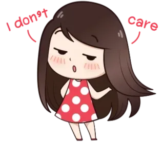 😒 I don't care девушка, мультфильм, равнодушный, платье, красный, отношение telegram sticker