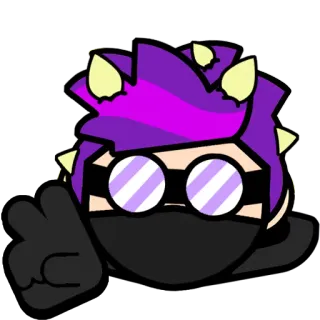 😄 Cartoon, Personage, Paars haar, Handschoenen, Masker, Spikes telegram sticker