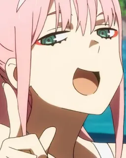 👆 Zero Two Darling in the Franxx Anime, Zero Two, Darling in the Franxx, Charakter, pinke Haare, beleidigende Geste telegram sticker