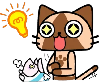 💡 고양이, 물고기, 전구, 동물, 스티커, 만화 telegram sticker