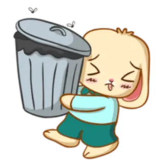 🗑 Desenho animado, Coelho, Lixo, Contentor de lixo, Fofo, Adesivo telegram sticker
