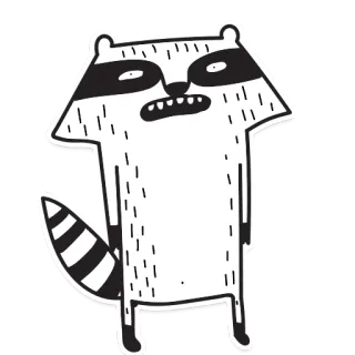 😬 procione, animale, cartone animato, adesivo, illustrazione, bianco e nero whatsapp sticker