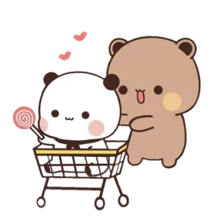 🛒 Panda, Oso, Lindo, Carrito de compras, Paleta, Dibujos animados, Amor, Kawaii whatsapp sticker