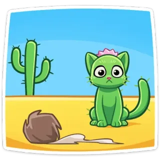 🐱 chat cactus, désert, dessin animé, chat, cactus, drôle telegram sticker