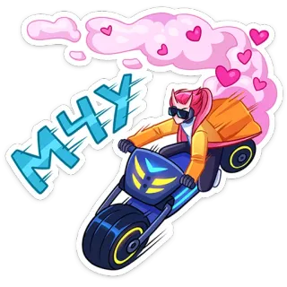 🏃‍♂️ МЧY adesivo, motocicleta, desenho animado, cabelo rosa, corações, veículo telegram sticker