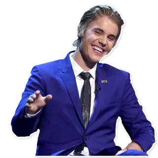 😃 Justin Bieber 가수, 팝, 저스틴, 비버, 미소, 파란 정장 telegram sticker