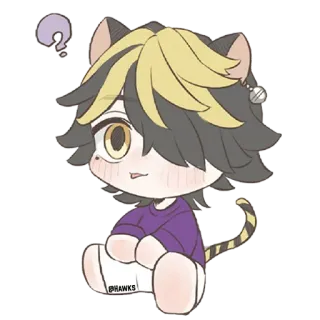 😛 @HAWKS Anime, Kot, Kawaii, Naklejka, Słodkie, Sztuka, Znak zapytania telegram sticker