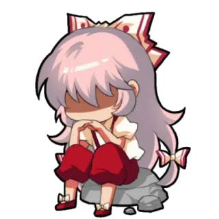 🤔 Аниме, Девочка, Чиби, Грустный, Сидит, Бант telegram sticker