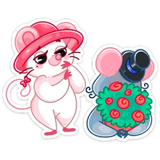 💐 rato, ratos, amor, casamento, flores, fofo, romance whatsapp sticker