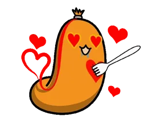 🌭 salchicha, comida, dibujos animados, amor, corazón, tenedor, kawaii, lindo telegram sticker