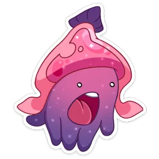 😦 fungo, cartone animato, carino, fantasia, creatura, rosa, viola, adesivo whatsapp sticker