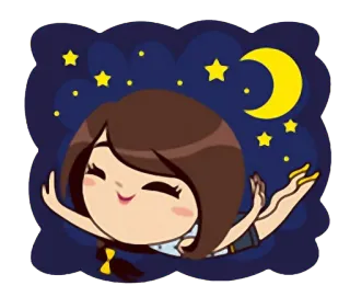 ☺️ chica, luna, estrellas, noche, dibujos animados, lindo whatsapp sticker