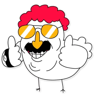 👍 Cartoon, Vogel, Daumen hoch, Schnurrbart, Brille, Lustig telegram sticker