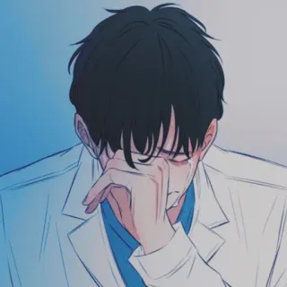 ✖ llorando, triste, molesto, hombre, anime, doctor, hospital, tristeza telegram sticker