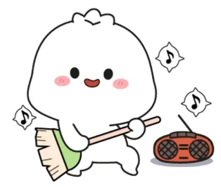 🌟 Dibujos animados, Lindo, Baile, Música, Limpieza, Escoba telegram sticker