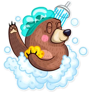 🛀 bear, bath, shower, cartoon, animal, bubbles, cute, cleaning whatsapp sticker