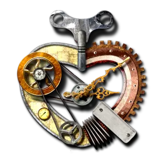⚙ Steampunk, Mechaniczny, Zębatka, Mechanizm zegarowy, Nakręcany, Trybik, Maszyneria, Vintage telegram sticker