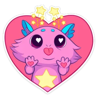 ❤️ słodkie, potwór, różowy, serce, kreskówka, fantazja, gwiazdy whatsapp sticker