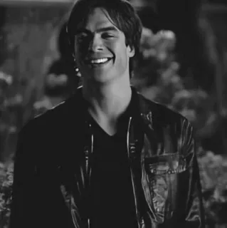 ▪️ Damon Salvatore The Vampire Diaries Ian Somerhalder, wampir, uśmiech, serial TV, aktor, przystojny telegram sticker