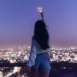 ❤️ 夜, 都市, 女の子, ハート, 光, 愛 whatsapp sticker