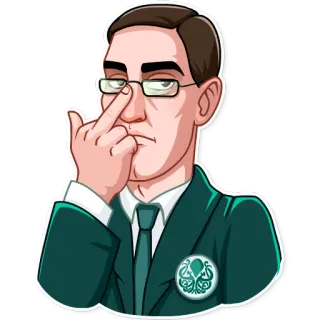 🖕 가운데 손가락, 불쾌한, 제스처, 남자, 정장, 안경 telegram sticker