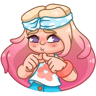 ☺️ kreskówka, blondynka, słodka, dziewczyna, różowe włosy, opaska, sztuka cyfrowa telegram sticker