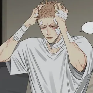 🍑 Anime, Magullado, Herido, Vendado, Masculino telegram sticker