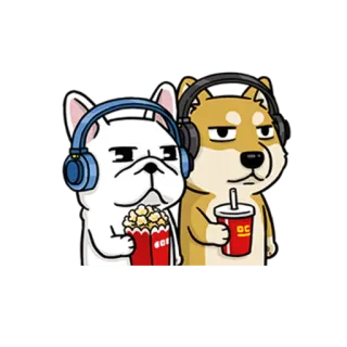 📽 hond, koptelefoon, popcorn, frisdrank, cartoon, dier telegram sticker