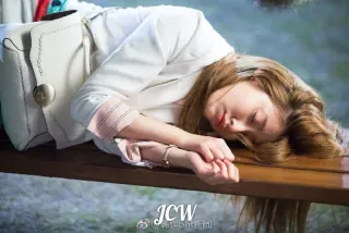 😴 JCW sleeping, woman, bench, tired, daydreaming telegram sticker