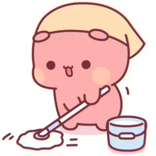 🐼 Schoonmaken, Dweilen, Cartoon, Leuk, Roze, Huishouden, Huiswerk telegram sticker