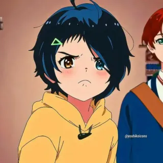 😠 Anime, Personaje, Expresión, Sudadera Amarilla, Serio, Mono telegram sticker