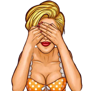 🙈 woman, illustration, covering eyes, blonde hair, red lipstick telegram sticker