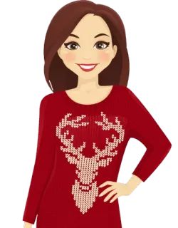 😍 Frau, Pullover, Rentier, Feiertag, Weihnachten, Cartoon whatsapp sticker