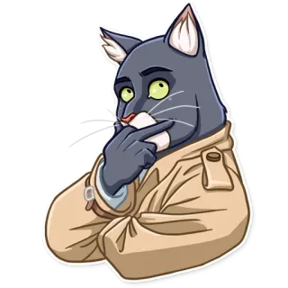 🖕 Katze, Detektiv, Trenchcoat, Denken, Neugierig, Tier, Aufkleber telegram sticker