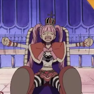 🏴‍☠️ Perona One Piece anime, cartoon, crown, pink hair, princess, Perona, One Piece whatsapp sticker