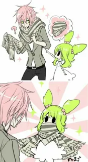 🌙 どやまご アニメ, カートゥーン, スカーフ, ピンク髪, 緑髪, 可愛い, アート, スタイル telegram sticker
