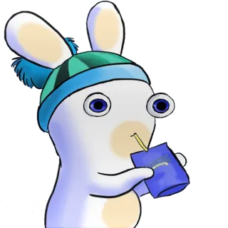 🙄 rabbid, rabbit, cartoon, hat, juice box telegram sticker